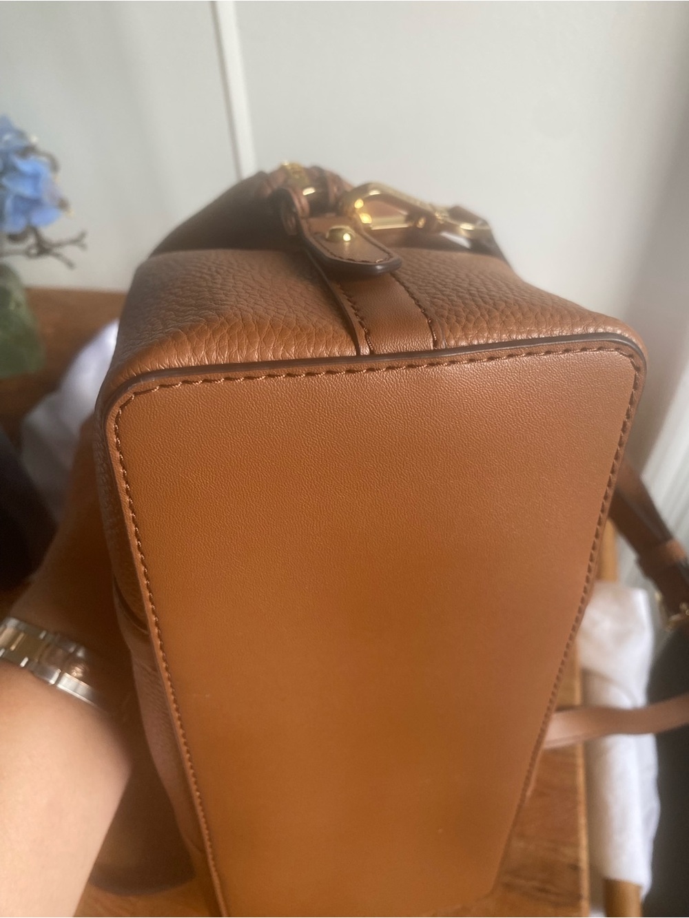 Michael Kors Beck Small Satchel Luggage Brown Pebbled Leather NWT - Picture 4 of 8